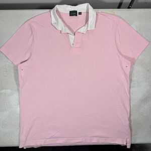 J.Crew Mens Short Sleeve Rugby Polo Shirt Pink White Collar XL Cotton Pique